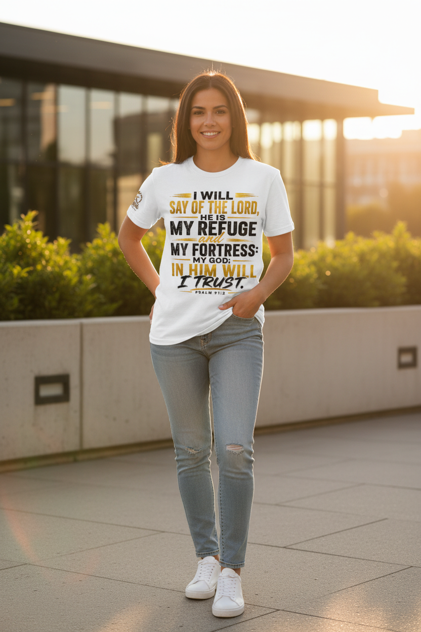 Psalms 91 Gold and Black tee lifestyle photo